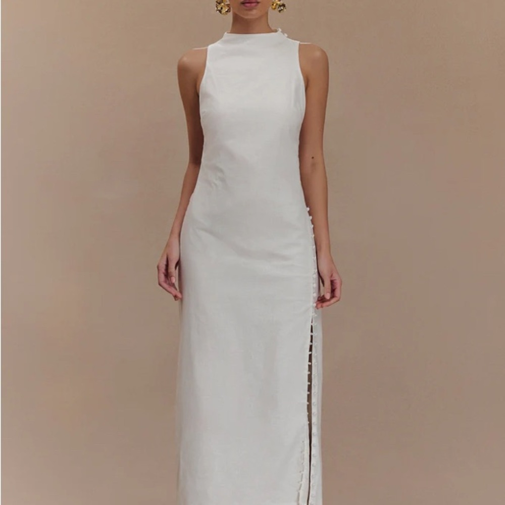 Meshki Bronte Linen Button Midi Dress - White